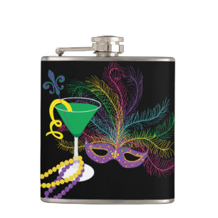 Flasques Masque de paon et Martini Mardi Gras