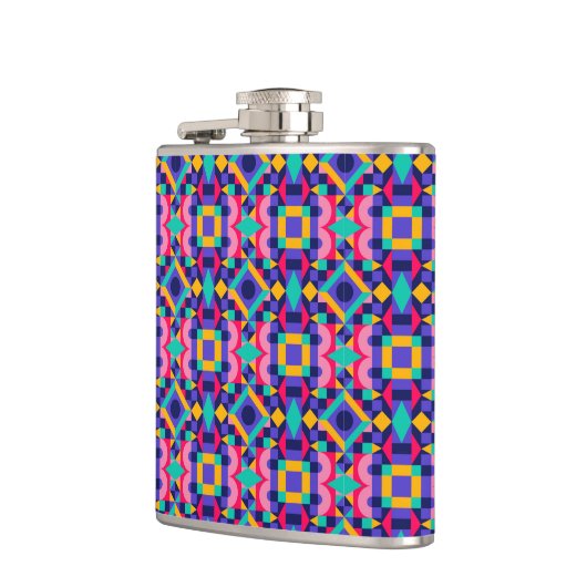Flasques Metallic flask with vibrant geometric pattern (Gauche)