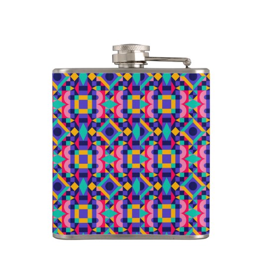 Flasques Metallic flask with vibrant geometric pattern  (Dos)