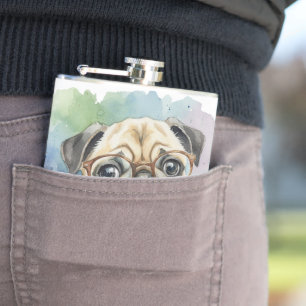 Flasques Mignon Bouledogue au style aquarelle avec des lune
