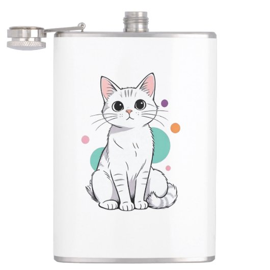 Flasques Mignon Chat Blanc Kawaii Dessin Animé (Ouvert)