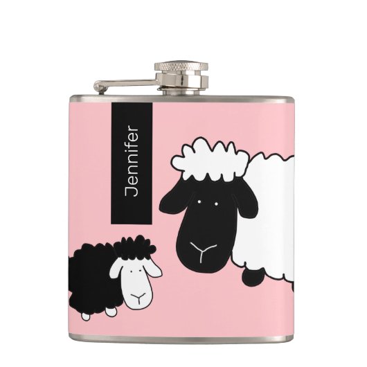 Flasques Mignons Sheeps Illustration Noir et blanc sur Blus (Devant)