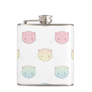 Flasques Mignons visages de chat pastel rose bleu vert jaun