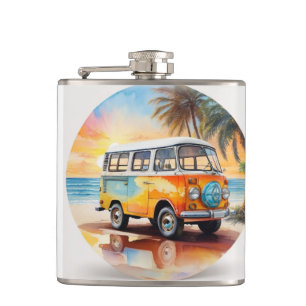 Flasques Minibus Peinture vintage sur la plage