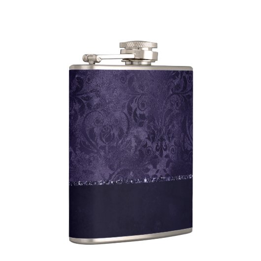 Flasques Minuit Indigo Romance | Satiny Grunge Damask (Droite)