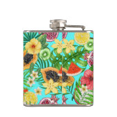 Flasques Mix-fruit tropical, fleurs et feuilles en bleu (Dos)