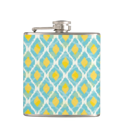Flasques Mode jaune bleue d'ikat tribal moderne (Devant)