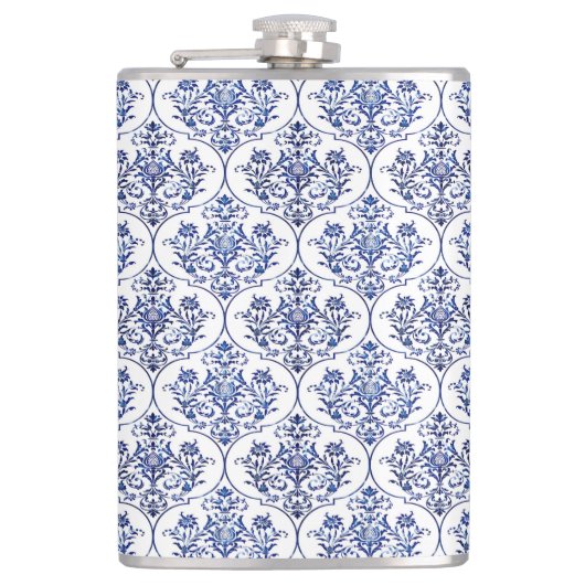 Flasques Modèle de damas fleuri - bleu (Devant)