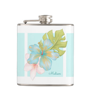 Flasques Modèle floral tropical hawaïen avec nom