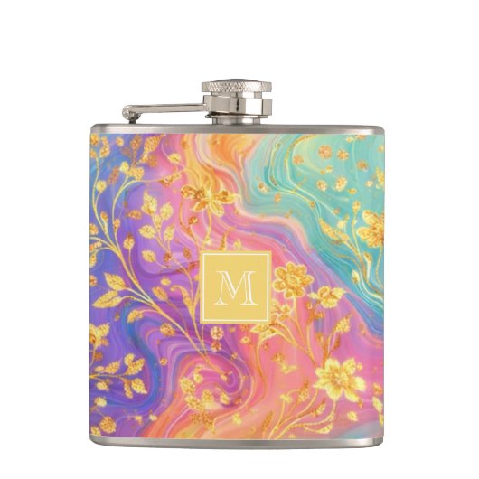 Flasques Modern Abstract Glitter Floral Monogram Design (Devant)