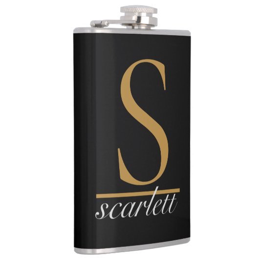 Flasques Modern Black Gold Stylish Monogram Girly Script (Droite)