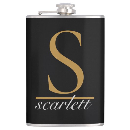 Flasques Modern Black Gold Stylish Monogram Girly Script (Devant)