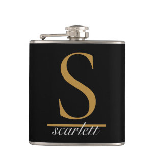 Flasques Moderne Black Gold Stylish Monogramme Girly Script