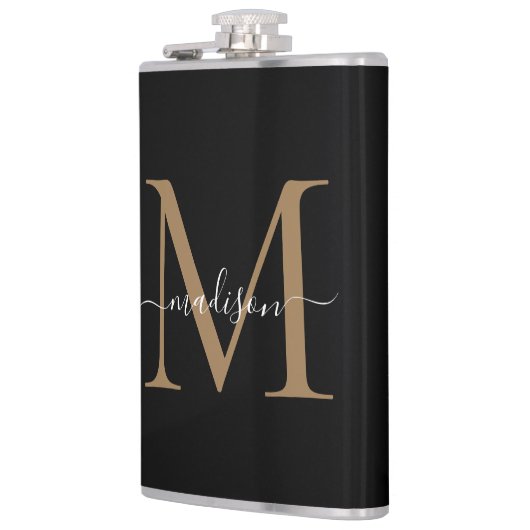 Flasques Moderne Black Gold Stylish Monogramme Girly Script (Gauche)