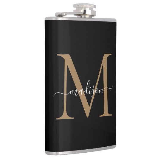 Flasques Moderne Black Gold Stylish Monogramme Girly Script (Droite)