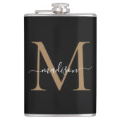 Flasques Moderne Black Gold Stylish Monogramme Girly Script (Devant)