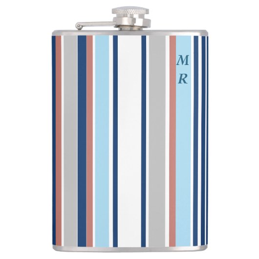 Flasques Moderne Bleu Blanc Gris Rouge Gris Monogramme (Devant)
