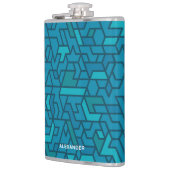 Flasques Moderne bleu et vert sarcelle géométrique avec nom (Gauche)