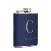 Flasques Moderne Elegant Marine Blue Silver Monogramme (Droite)
