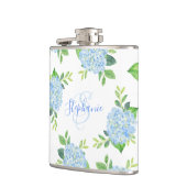 Flasques Moderne Floral bleu Hydrangée Aquarelle Monogramme (Gauche)