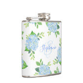 Flasques Moderne Floral bleu Hydrangée Aquarelle Monogramme (Droite)