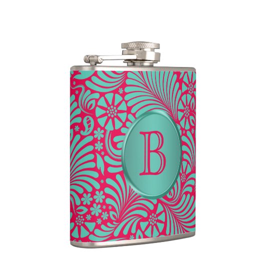 Flasques Moderne Floral Damask Monogrammé (Droite)