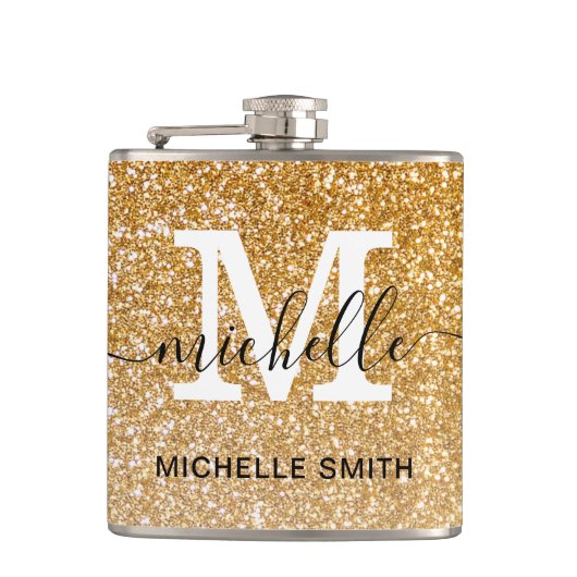 Flasques Moderne Girly brillant or Parties scintillant Nom  (Devant)