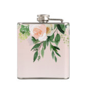 Flasques Moderne Pastel Rose & Fleurs Avec Nom (Dos)