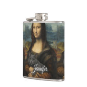 Flasques Mona Lisa tenant un chat gris élégant (Gauche)