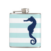 Flasques Monnaie Blanche & Bleu Large Stripes Motif Seahors (Devant)