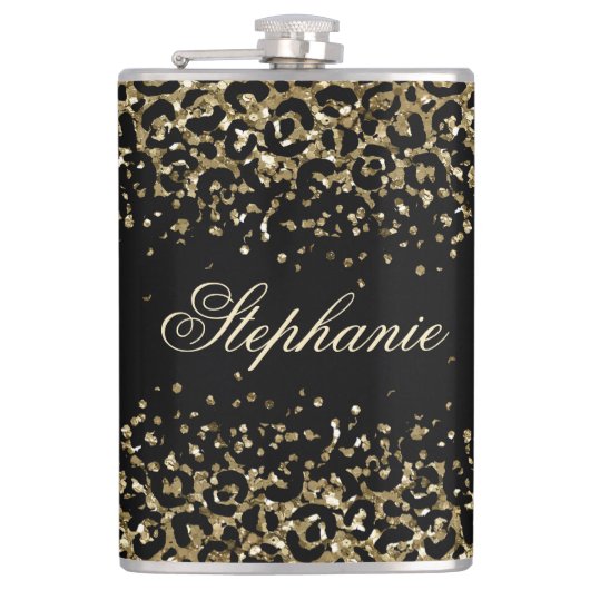 Flasques Monogram Black Gold Leopard Imprimé Paillettes Ten (Devant)