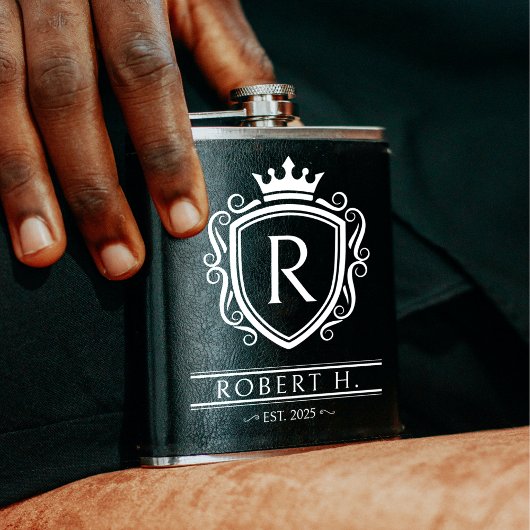 Flasques Monogram Decorative Shield Crown Black