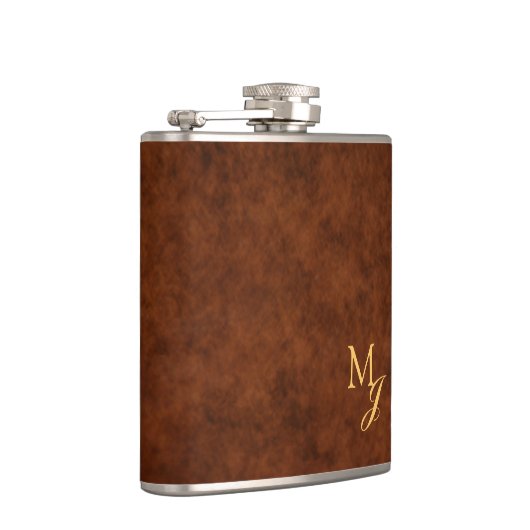 Flasques Monogram Faux Brown Leather Flask (Droite)