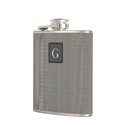 Flasques Monogram Grey Tweed Groomsman Bestman Mariage Cade (Gauche)