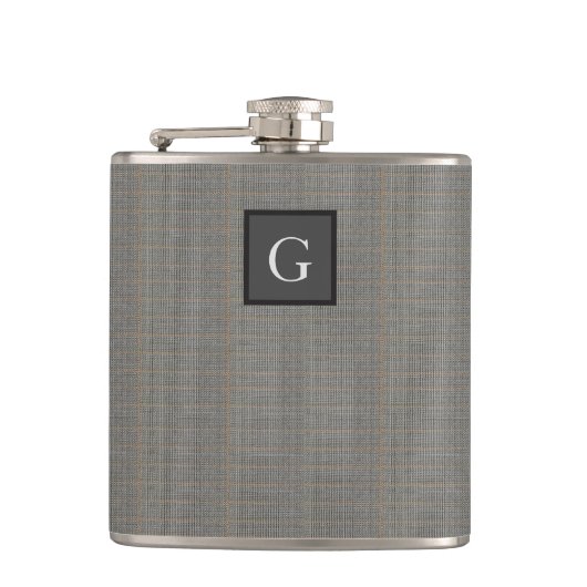 Flasques Monogram Grey Tweed Groomsman Bestman Mariage Cade (Devant)