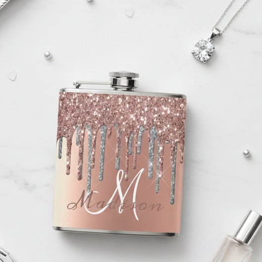 Flasques Monogram Or Glacé Rose Pailleté avec Gouttes de Ve