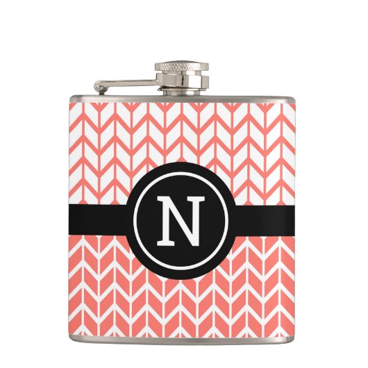 Flasques Monogram Orange Blanc Chevron Motif Bold Moderne (Devant)