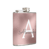 Flasques Monogramme à paillettes et feuille de rose doré (Droite)