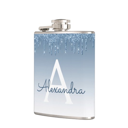 Flasques Monogramme à Parties scintillant à goutte bleue (Gauche)