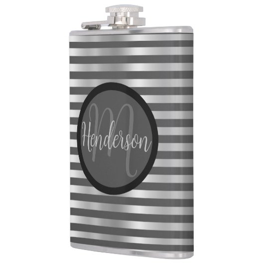 Flasques Monogramme à rayures argentées et grises (Gauche)