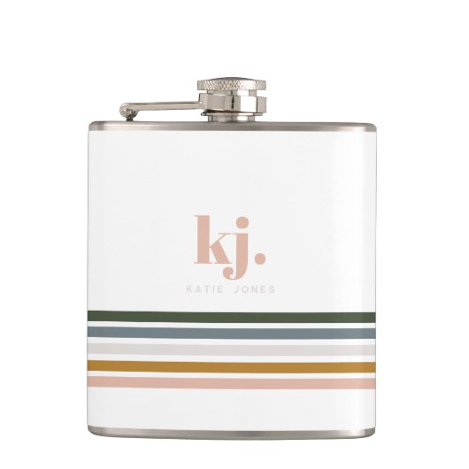 Flasques Monogramme à rayures rétro chic (Devant)