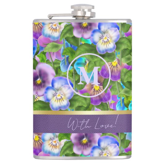 Flasques Monogramme Anniversaire Pansy Violet Fleurs Aquare (Devant)
