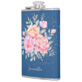 Flasques Monogramme Aquarelle pivoines Rose bleu rose flora (Gauche)