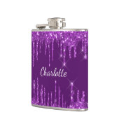 Flasques Monogramme au nom de gouttes de paillettes violett (Gauche)