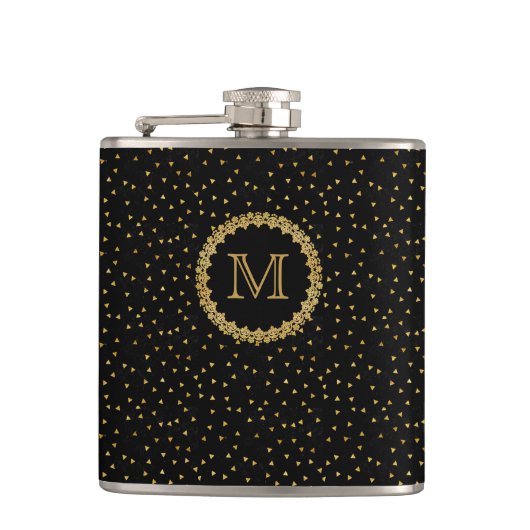 Flasques Monogramme avec paillettes noires et dorées (Devant)
