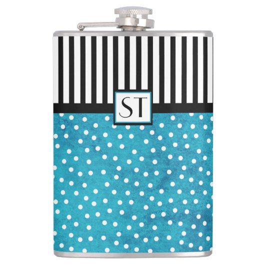 Flasques Monogramme Bleu Polka Dot Black Stripes (Devant)