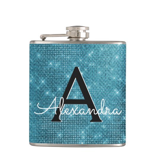 Flasques Monogramme bleu turquoise et initiale (Devant)