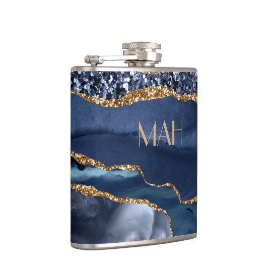 Flasques Monogramme Blue Gold Parties scintillant Agate Mar (Droite)