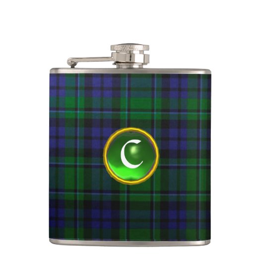 FLASQUES MONOGRAMME BLUE GREEN ÉCOSSE TARTAN EMERALD GEM (Devant)