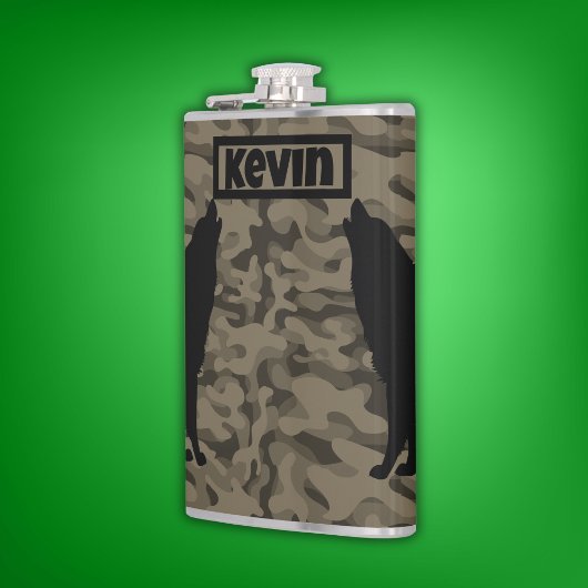 Flasques Monogramme Brown Camo Black Wolf Silhouette |